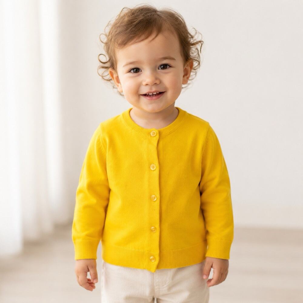 Primary Baby Cardigan Sweater Yellow 12-18 mo 100% Cotton Machine Washable